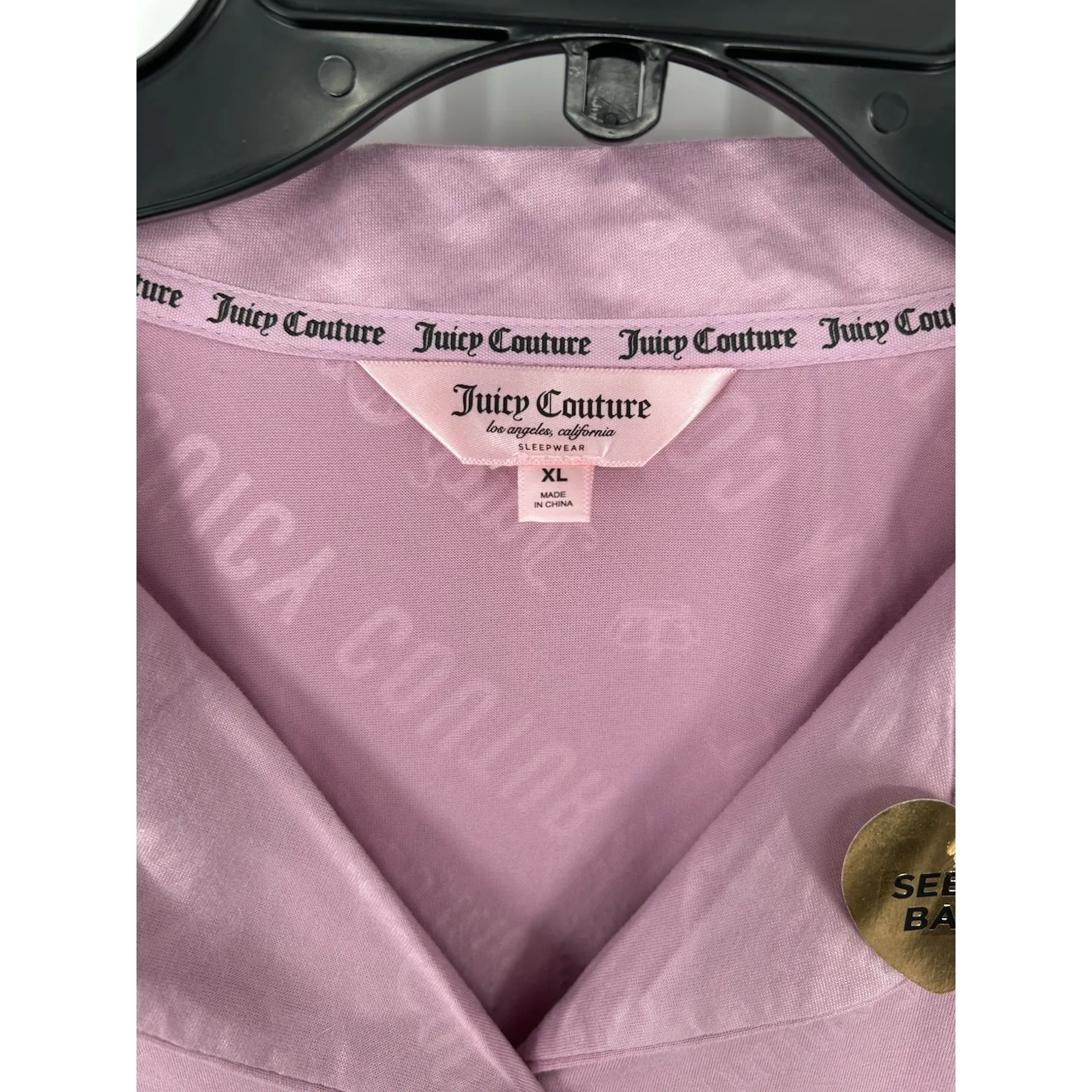 Juicy Couture‎ Sleep Shirt Button Up All Over Print AOP Rhinestone Graphic XL - Image 3