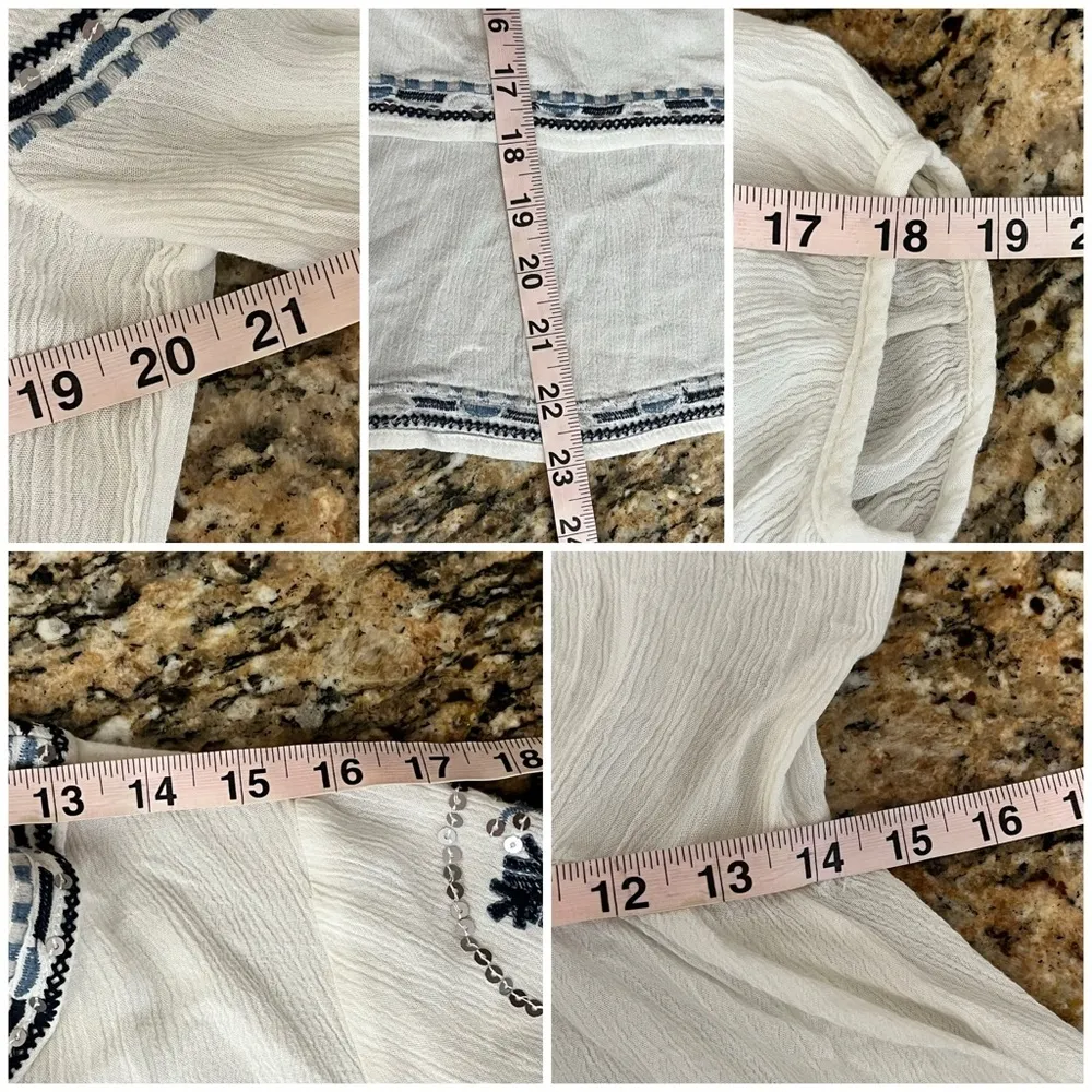 Christina V Women’s White Black Embroidered Boho Peasant Blouse Size M Sheer Top Size M - Image 6