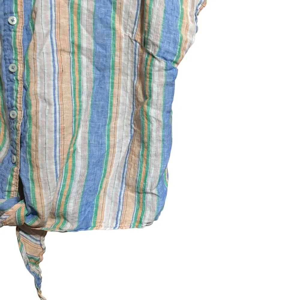 Talbots Top Womens XL Multicolor Stripe Boho Line Button Up Collared Blouse - Image 5