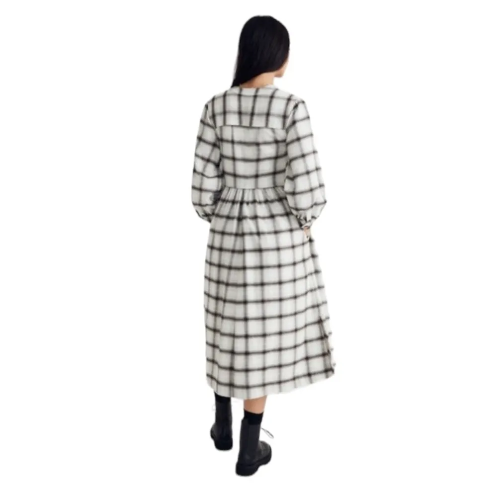 Cotton Button Up Flannel Plaid Midi Dress in Blue Multicolor - Image 4