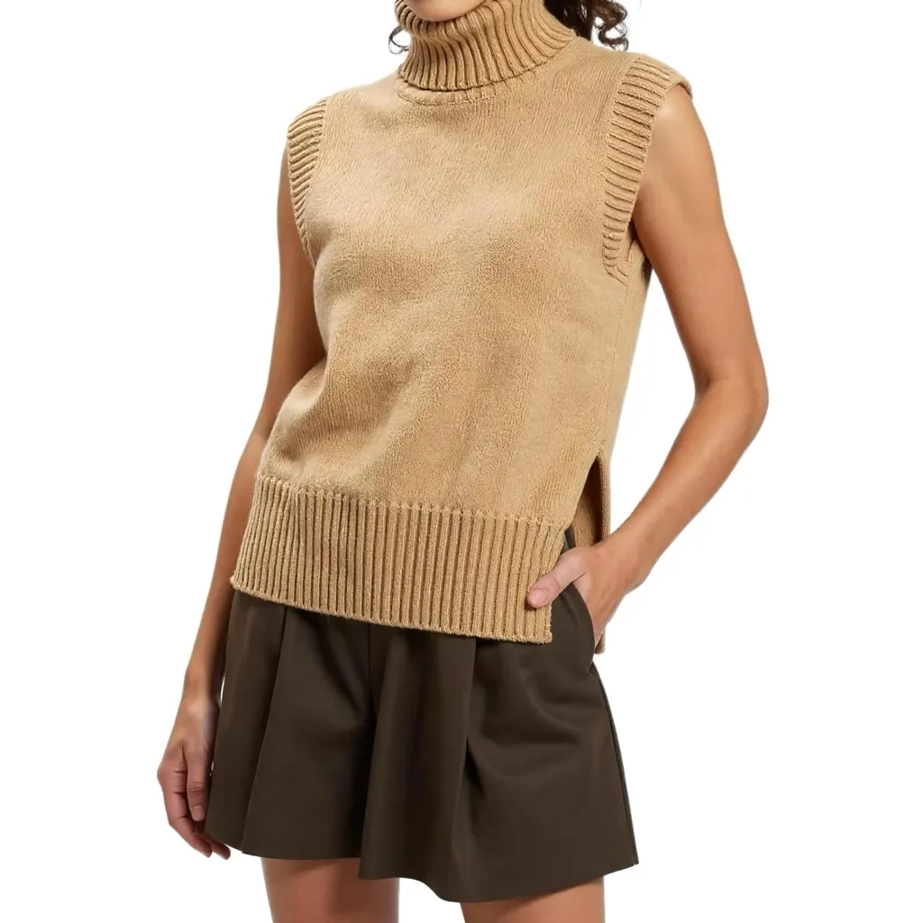 The Frankie Shop Split Hem Roll Neck Wool-Blend Vest, Biscuit, Small - Image 6