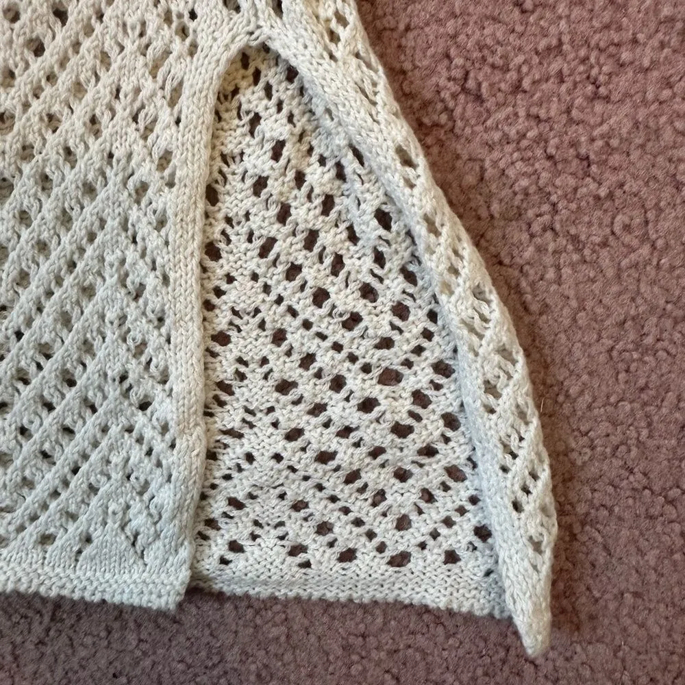 NWOT XS Wild Fable Crochet Knit Flare Cover Up Pants 60% Cotton Boho Beach Cream - Image 2