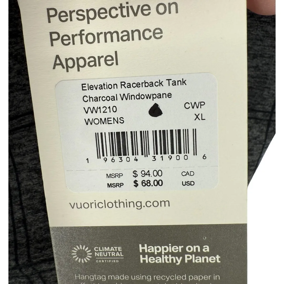 NWT Vuori Elevation Racerback Tank Charcoal Windowpane Plaid Workout Size XL - Image 4
