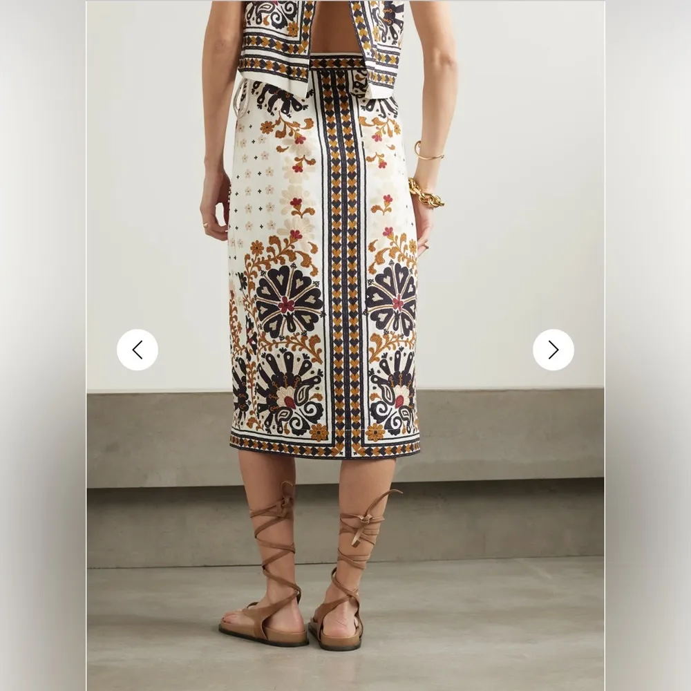 Farm Rio Flower Fan Tapestry Wrap Midi Skirt Linen Embroidered Small Boho Beachy - Image 2