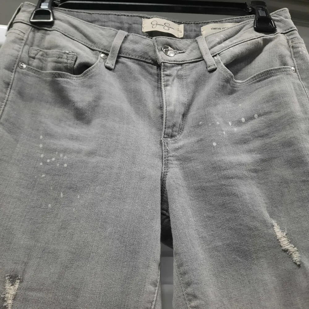Jessica Simpson Cherish Skinny Jeans Womens Size 27 Gray Distressed Denim - Image 3