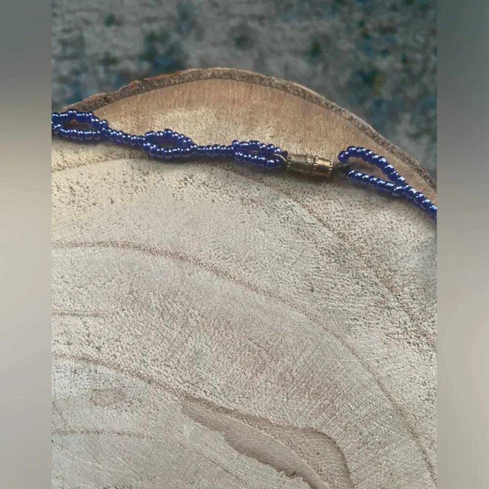 Vintage handmade blue beaded fan bib necklace - Image 5