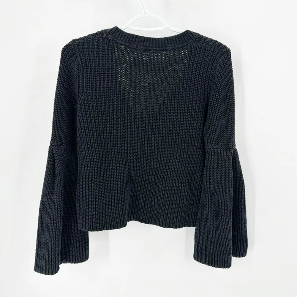 Free People Damsel Sweater Black Bell Sleeve V Neck Rib Knit Boho feminine casua - Image 5