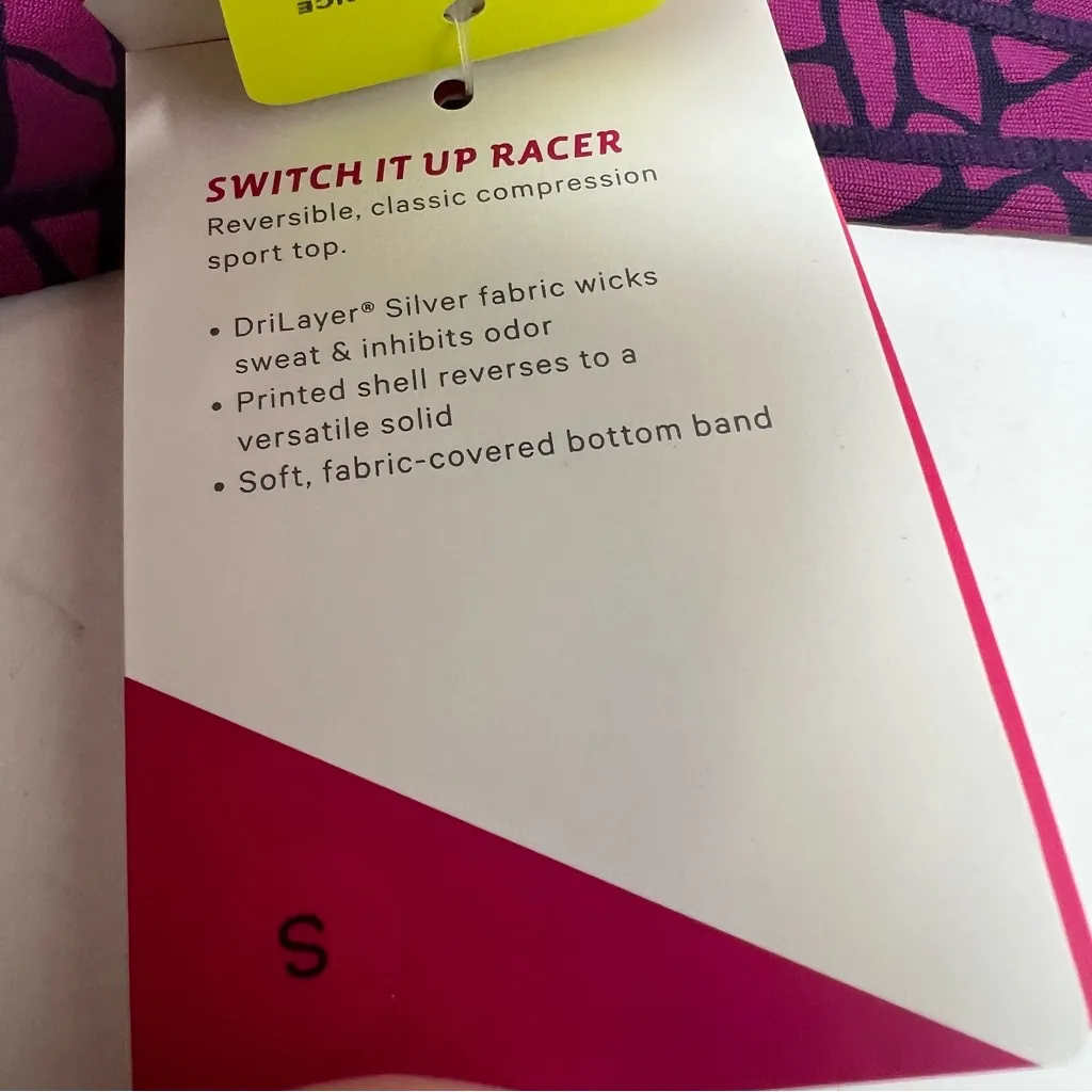 Moving Comfort Switch it up Racer sports bra in Currant Woven size S Small NWT - Image 6