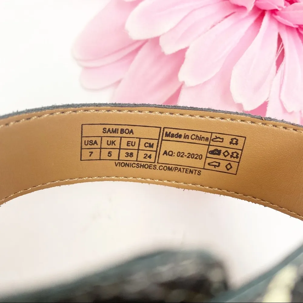 Vionic Perk Sami Leather Caged Heeled Sandals: Black Boa Snakeskin - Image 11