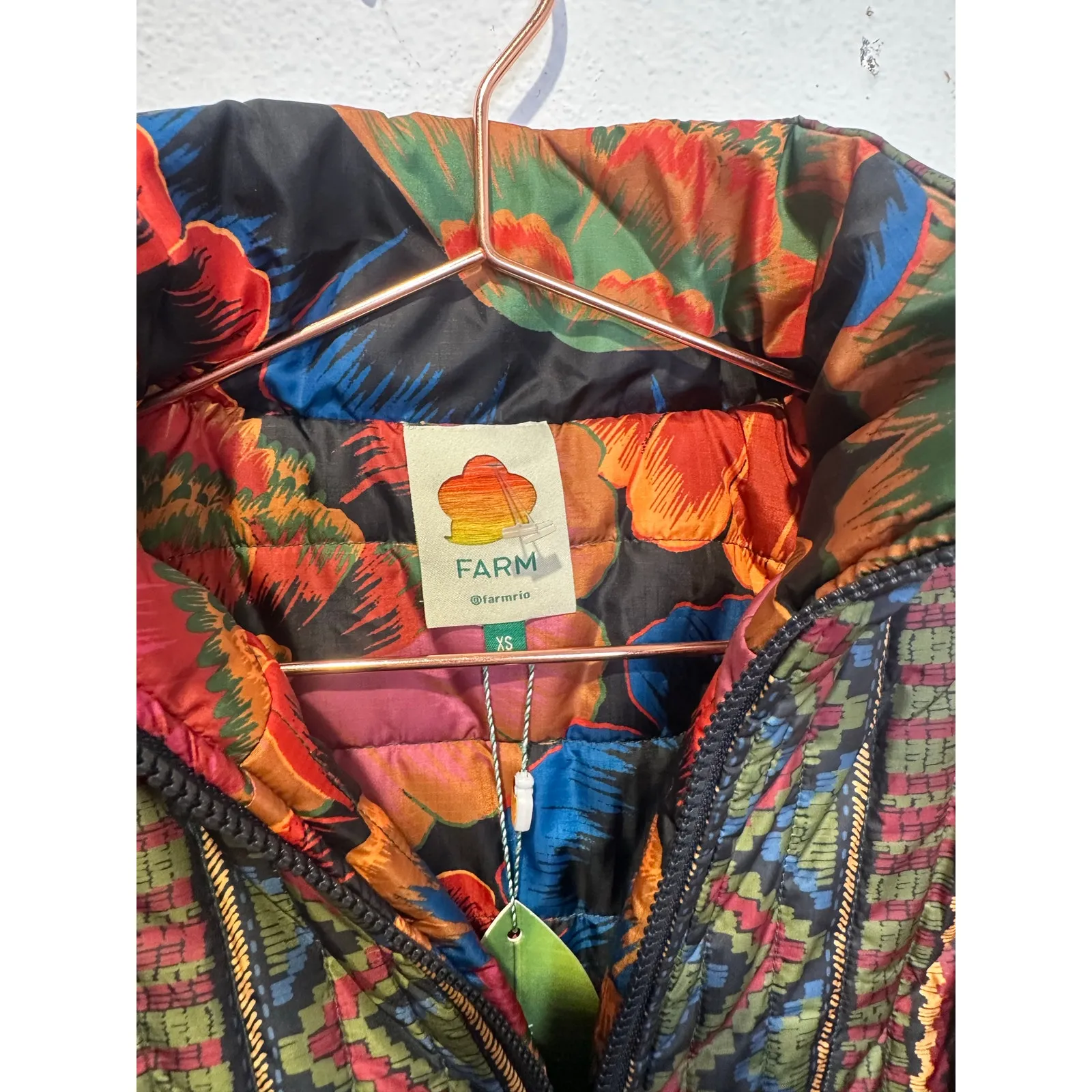 FARM RIO Wild Print Multicolor Reversible Belted Puffer Quilted Jacket size XS - Image 15