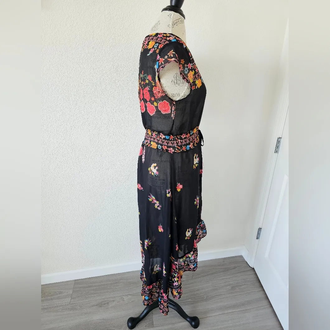 Floral Black Sheer Swim Coverup Dress With Flower And Bird Print One Size Size undefined - Image 3