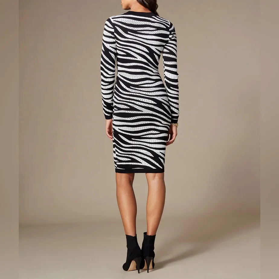 Karen Millen Zebra Print Knit Sweater Midi Dress Pointelle Bodycon Women’s XS - Image 10