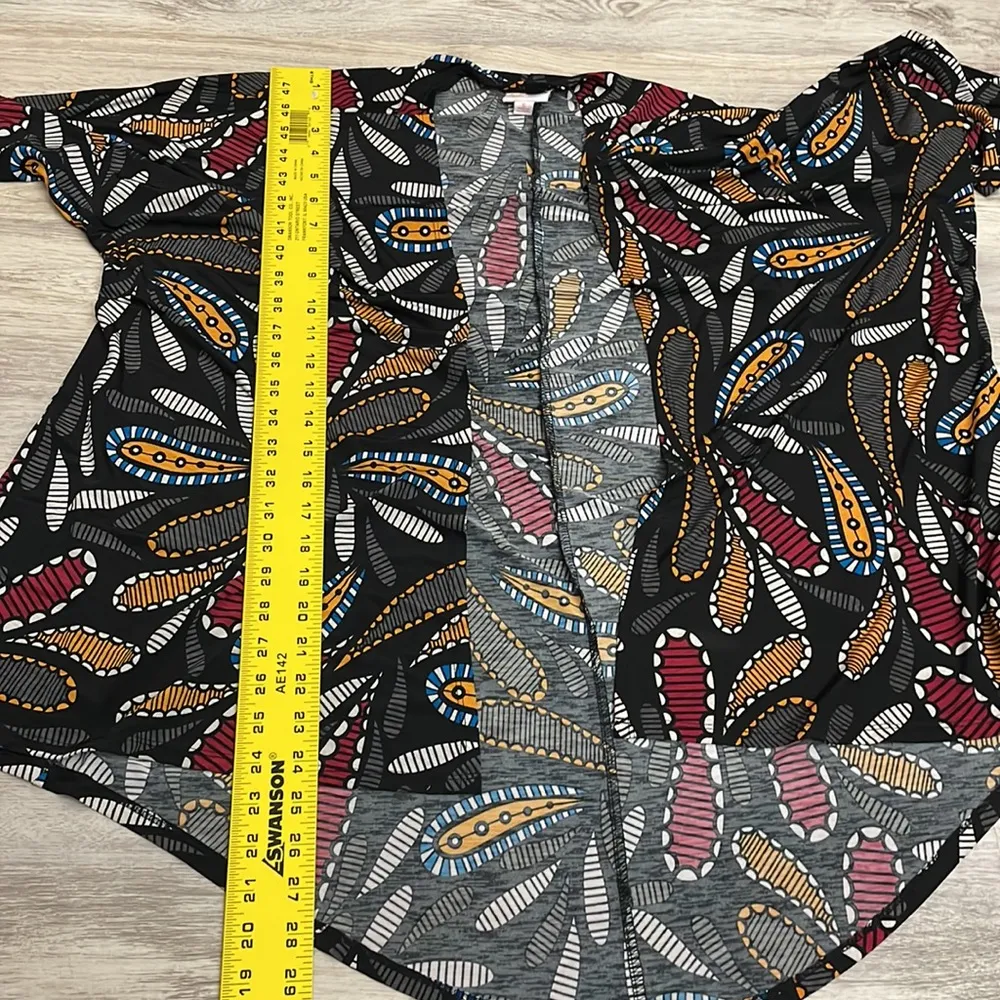 Black Multi-Color Paisley Print Open Front Short Sleeve Cardigan Size S - Image 9