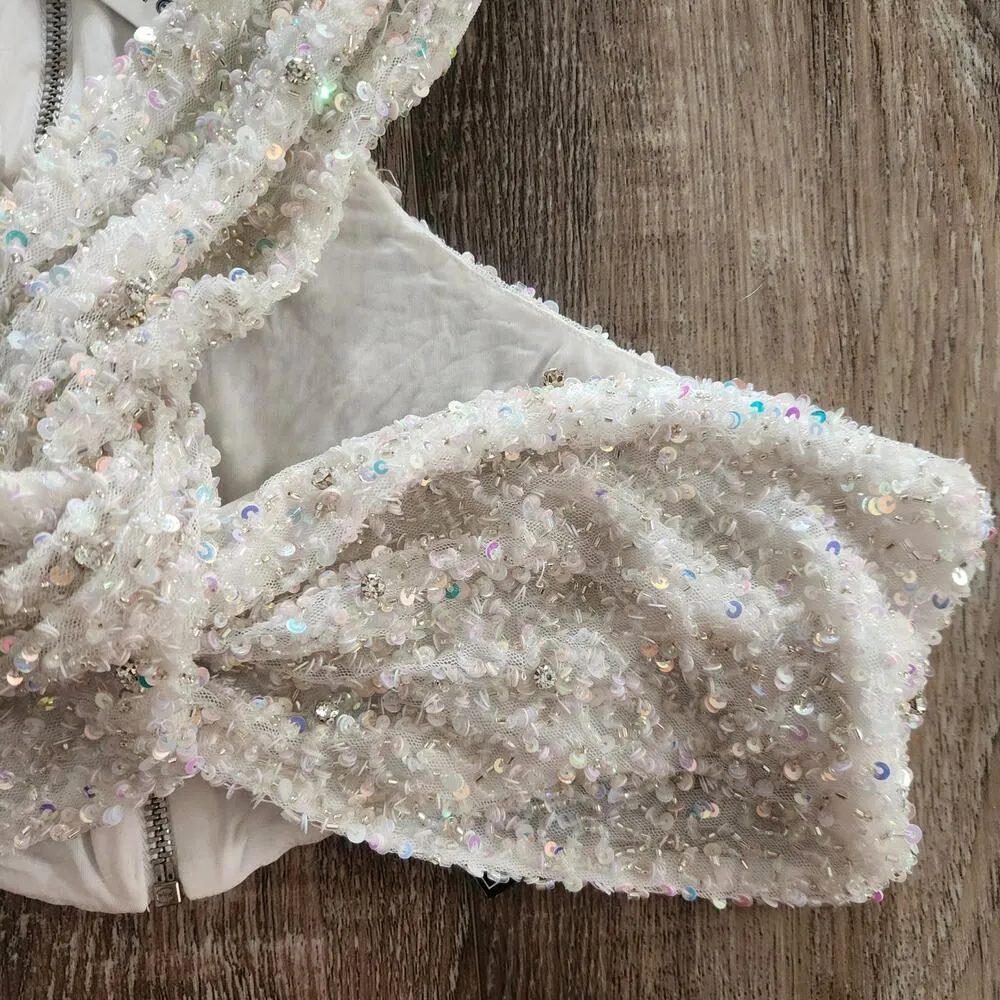 Retrofete Lio Top White Sequin Crystal Criss Cross Tank Size Medium NWT - Image 6
