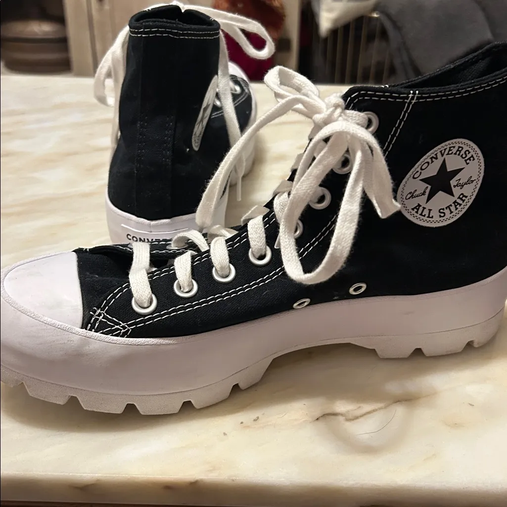 Converse All Star Lugged Black & White Platform Hightop Canvas Sneakers Size 9.5 - Image 9