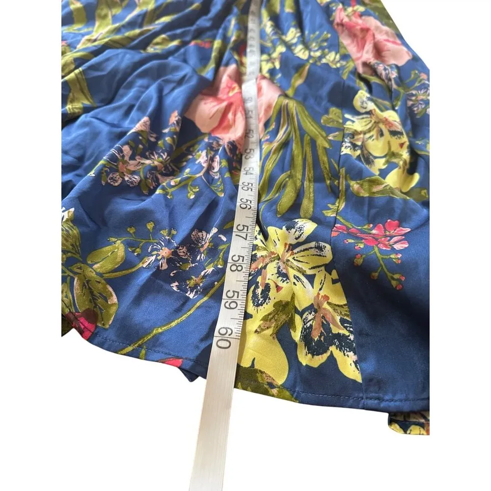 Lulus Maxi Dress With Tie Floral Print Criss Cross Back High Slit Cruise Prom M - Image 13