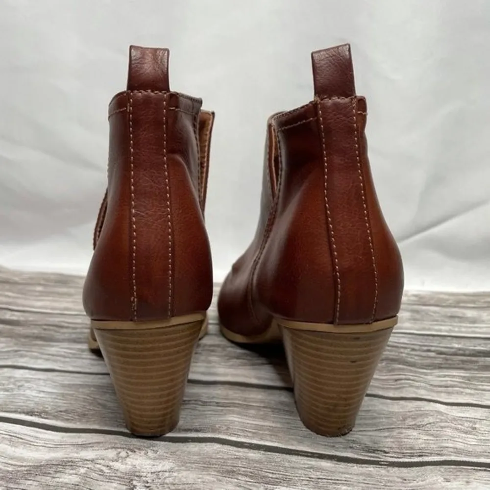 Unbranded Faux Leather Notched Ankle Booties 8.5 Cognac Warm Brown Exposed Ankle Size undefined - Image 6