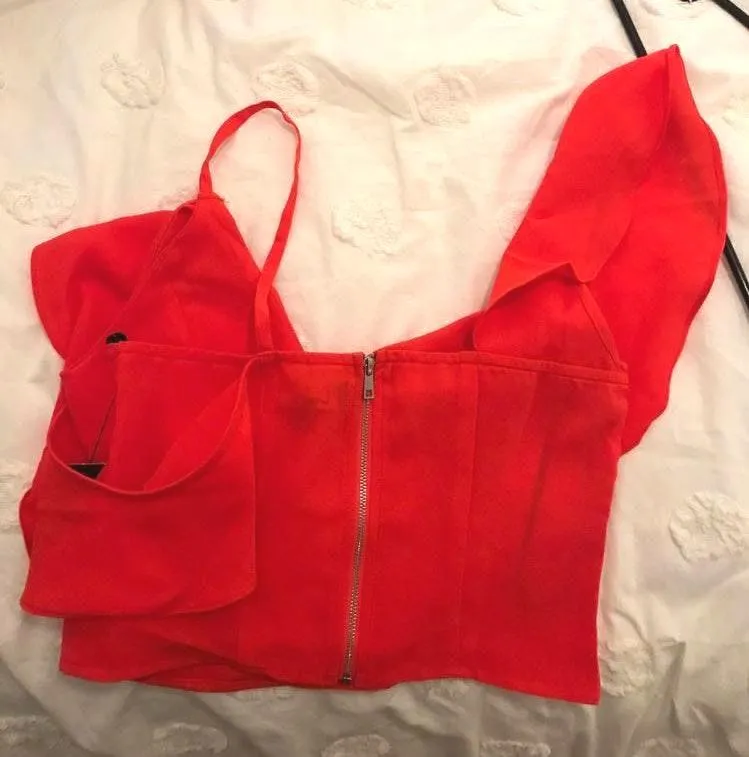 Lulus Red Cropped Ruffle Top - Image 2
