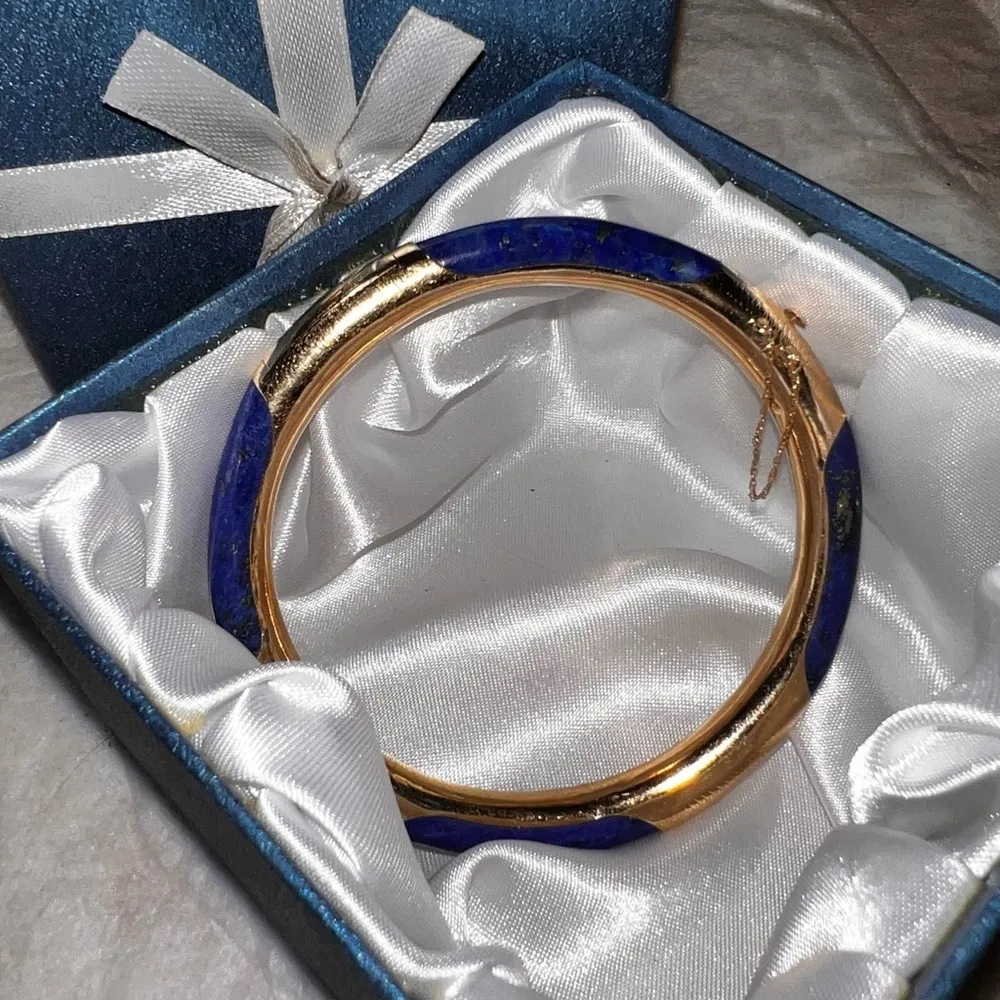14K Gold Lapis Bangle Bracelet - Image 8