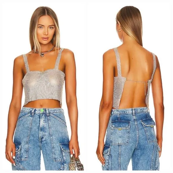 Superdown Mackenzie Crop Top in Gold Small - Image 2