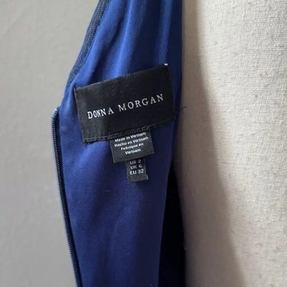 Donna Morgan Navy Blue Sequin V-Neck Midi Dress Womens Size 2 Formal Slit - Image 12