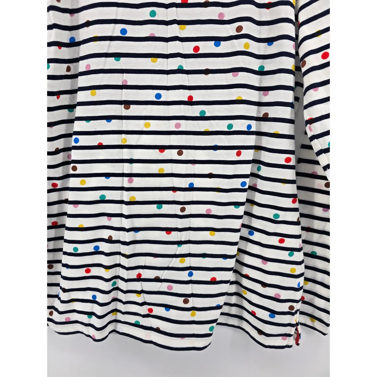 Boden Striped Long Sleeve Shirt Rainbow Polka Dot Cotton Boat Neck Women US 8 White - Image 2