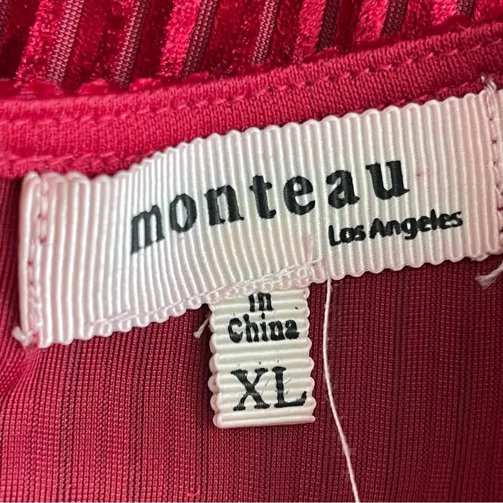 Monteau Velvet Ribbed Wide Leg Jumpsuit Women’s Size XL Burgundy Open Back - Image 7