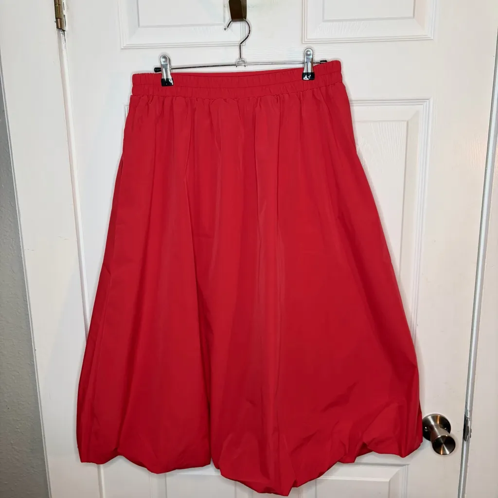 MELLODAY Red Full A-Line Poplin Bubble Midi Skirt L NWT - Image 6