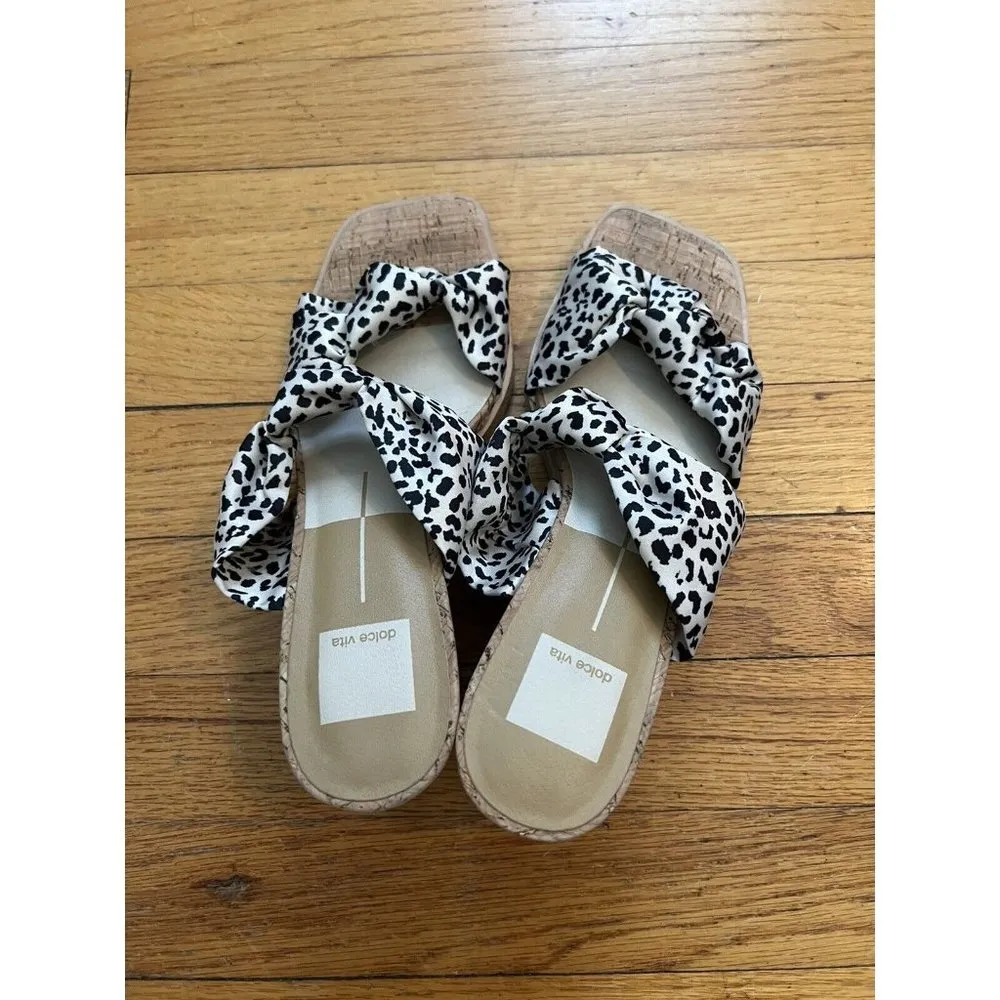 Dolce Vita Naji Cork Wedge Mule in Leopard Satin/Square Toe/Size 9 Brown - Image 5