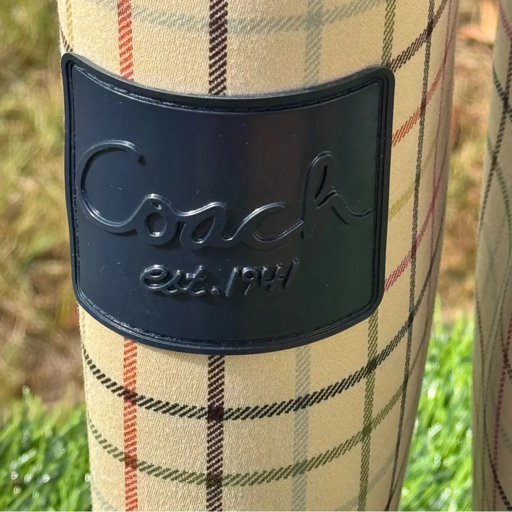 Coach Perl Navy Plaid Pattern Rain Boots for Women Size 8B - Image 5