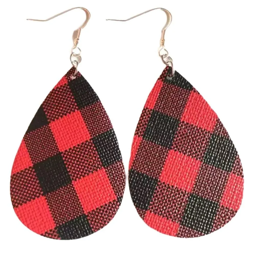 Buffalo Plaid Boho Teardrop Dangle Earrings - Image 2