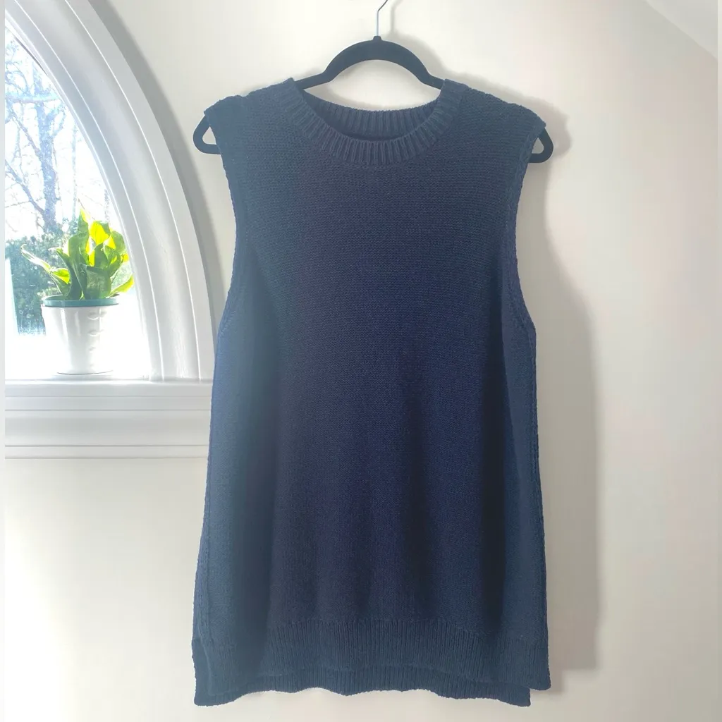 Daily Ritual Sleeveless Knit Sweater Navy Blue Tunic Top XL Lagenlook Career - Image 2
