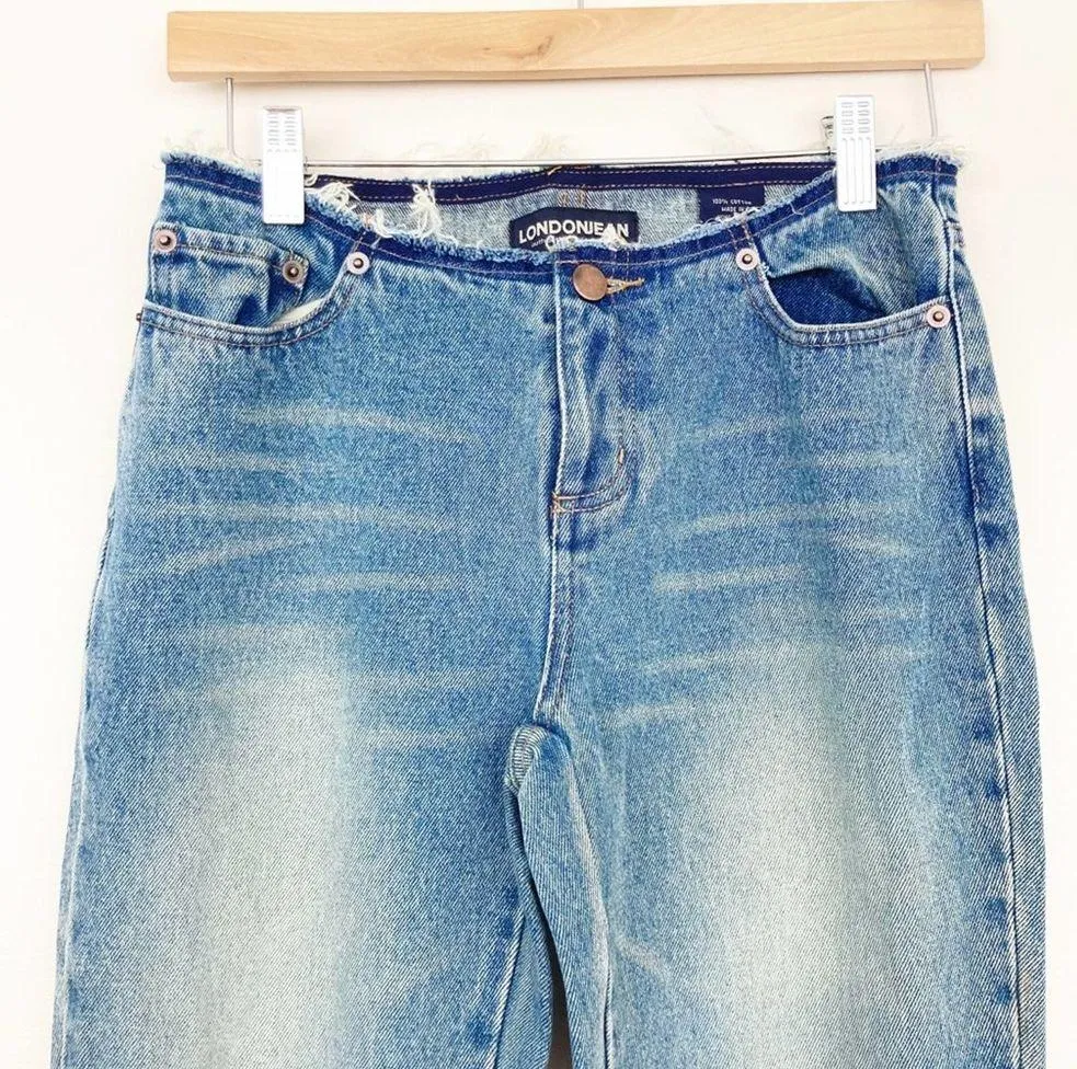 Vintage Y2K Low Rise Raw Edges Two Tone Flare Jeans Sz 0 Short - Image 3