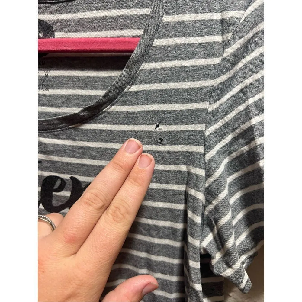 Life Is Good Striped Listen To Your Heart Shirt Woman’s Size Medium-Holes Flaw - Image 5