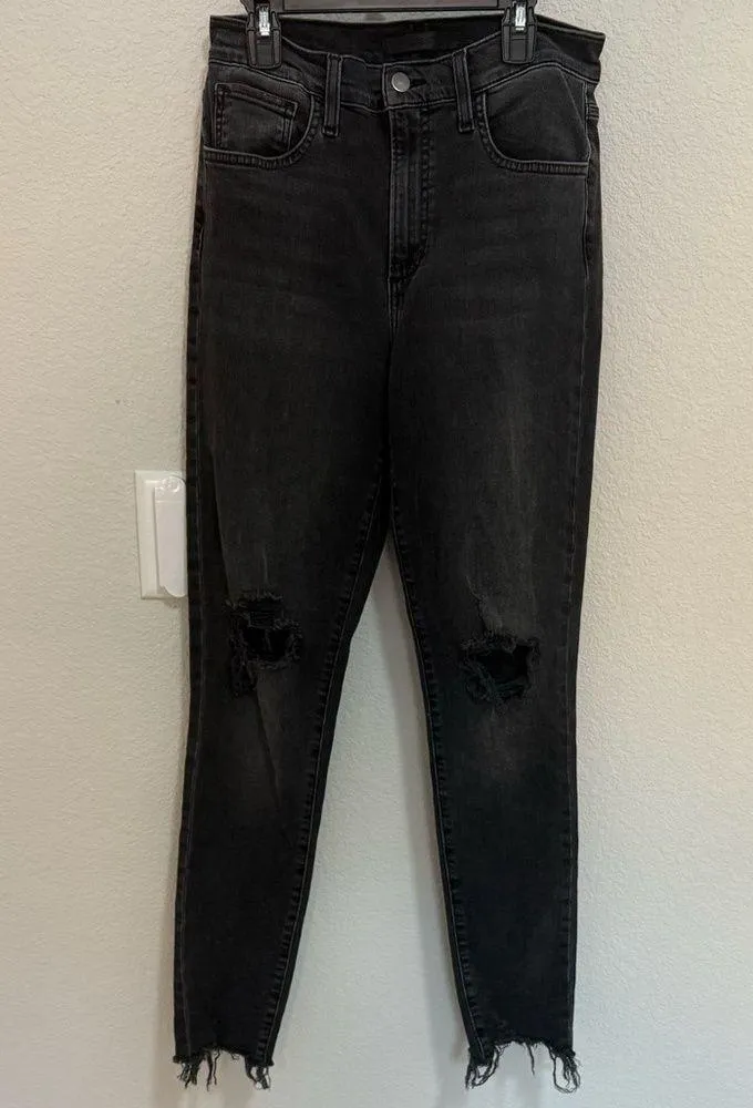 Joe's Jeans The Charlie High Rise Skinny Ankle Distressed Black Denim Size 27 - Image 4