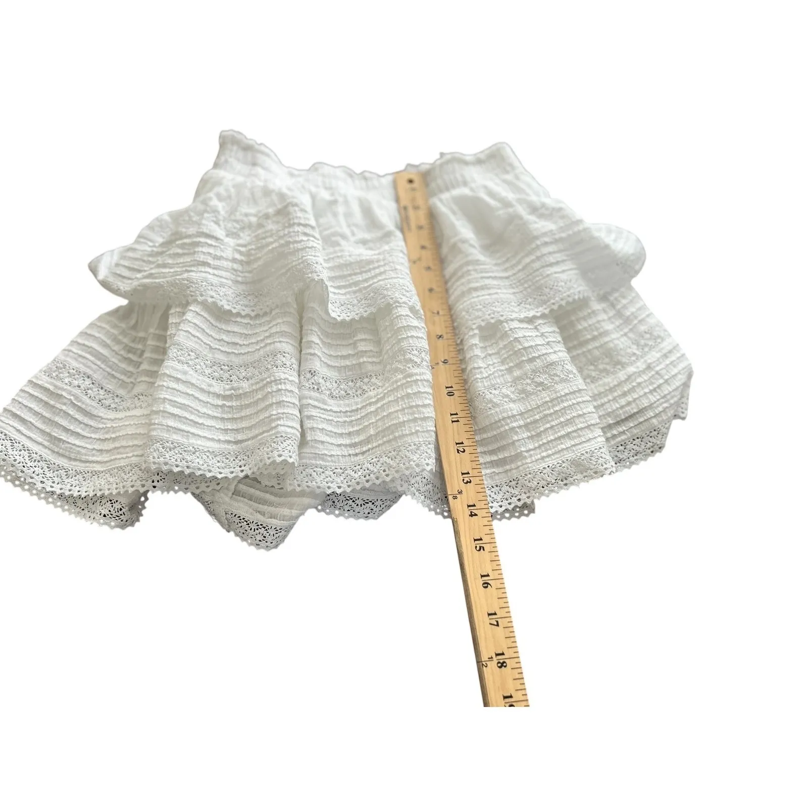 Aerie‎ White Lace Tiered Ruffle Mini Skirt S M - Image 3