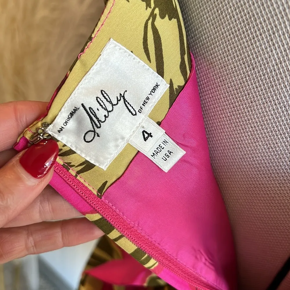 Milly Pink Palm Print Sleeveless Silk Above Knee Mini Dress - Image 12