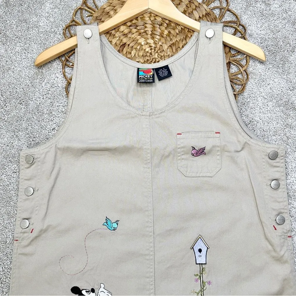 Mickey Unlimited Jerry Leigh Vintage Bird Embroidered Khaki Jumper Dress Disney - Image 2