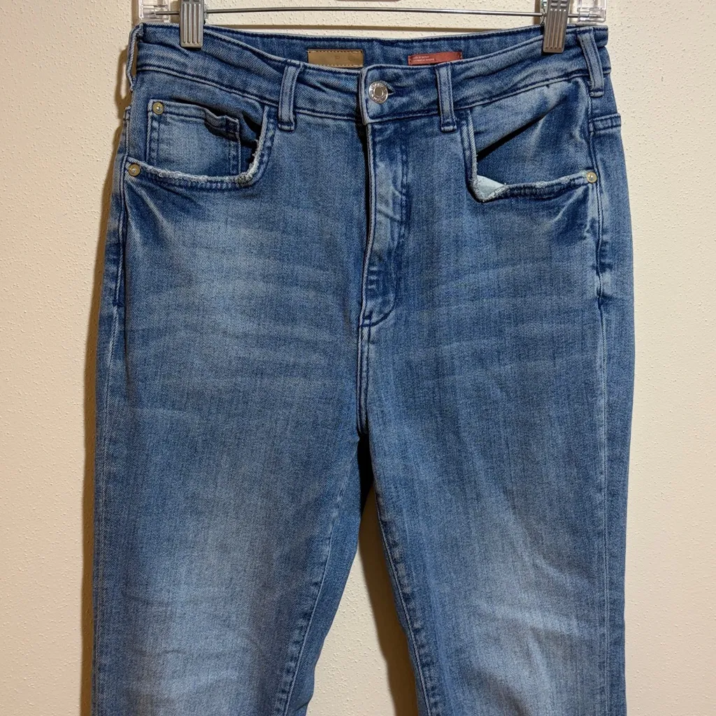 Pilcro Anthropologie The Icon High Waist Distressed Denim Flare Jeans Size 28 - Image 7