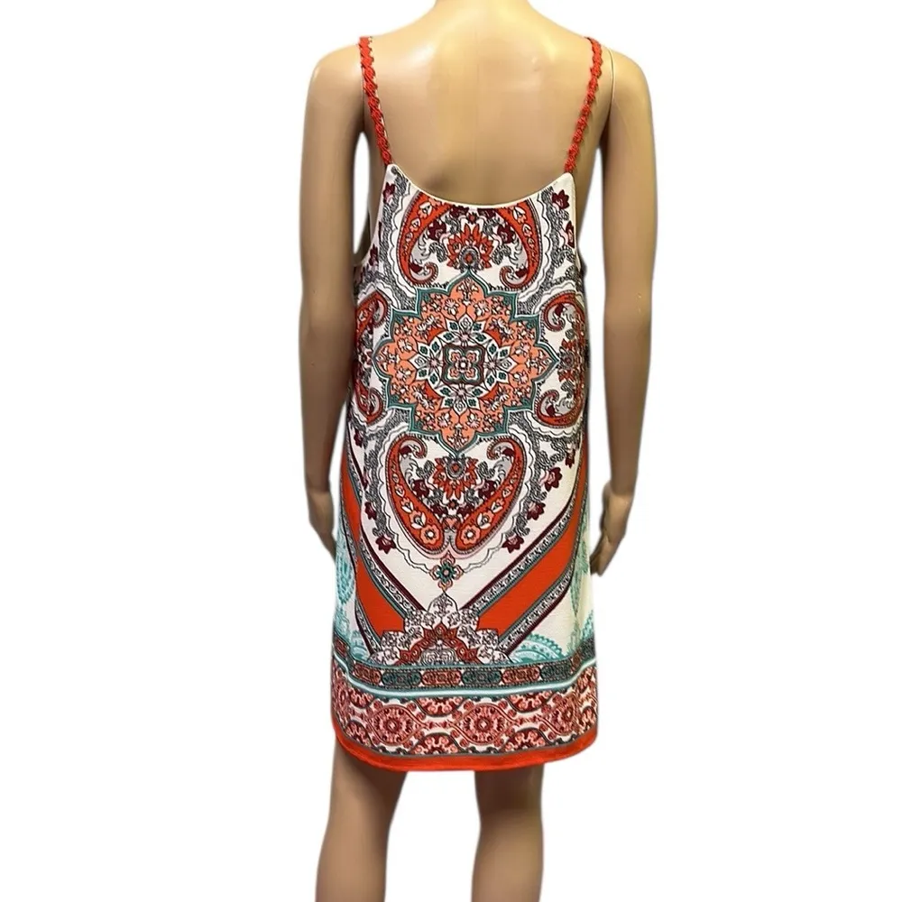Sweet Wanderer Sleeveless Boho Print Crochet Strap Fully Lined Shift Dress Large - Image 3