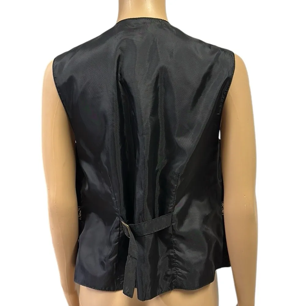 GIII Genuine Leather Suede Ribbon Accent 3 Button Vest Black Gold Womens Large - Image 3