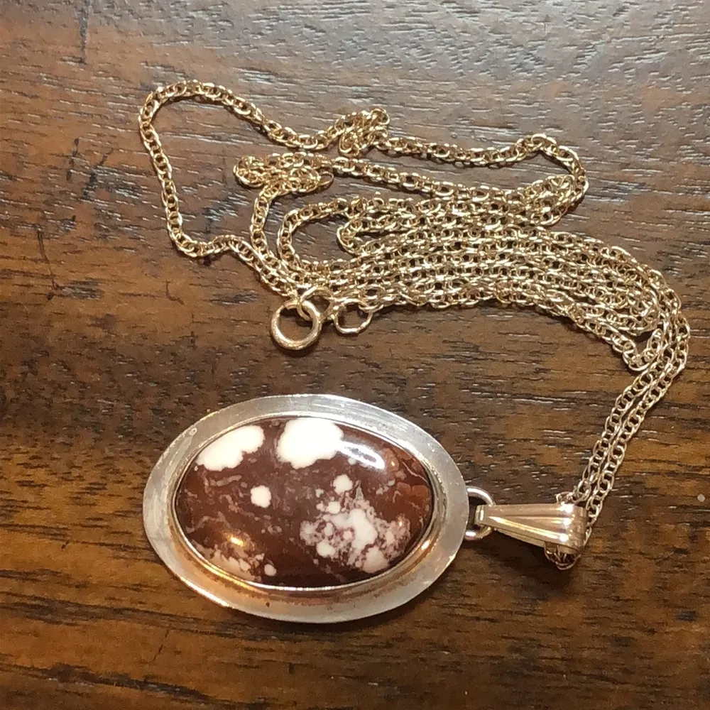 Speckled Jasper Pendant with Sterling Silver Bezel and Sterling Necklace - Image 13
