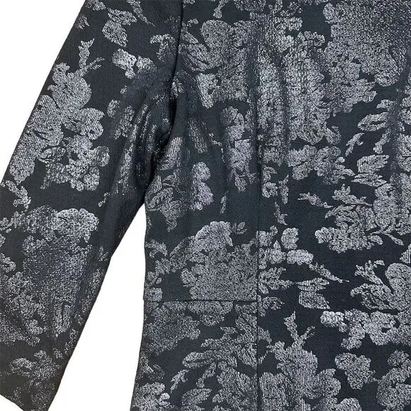 Belle Badgley Mischka Black Metallic Jacquard Long Sleeve Midi Hillary Dress 6 - Image 2