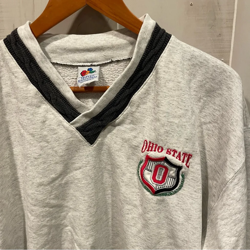 Vintage 80s Ohio State heather gray sweater trim sweatshirt crest v - Image 7