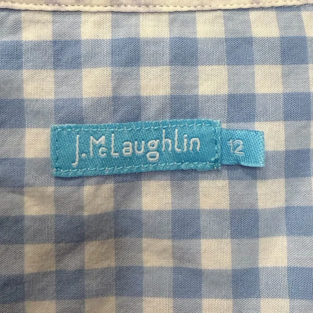 J.McLaughlin Gingham Button Down Shirt Blue White Size 12 - Image 3