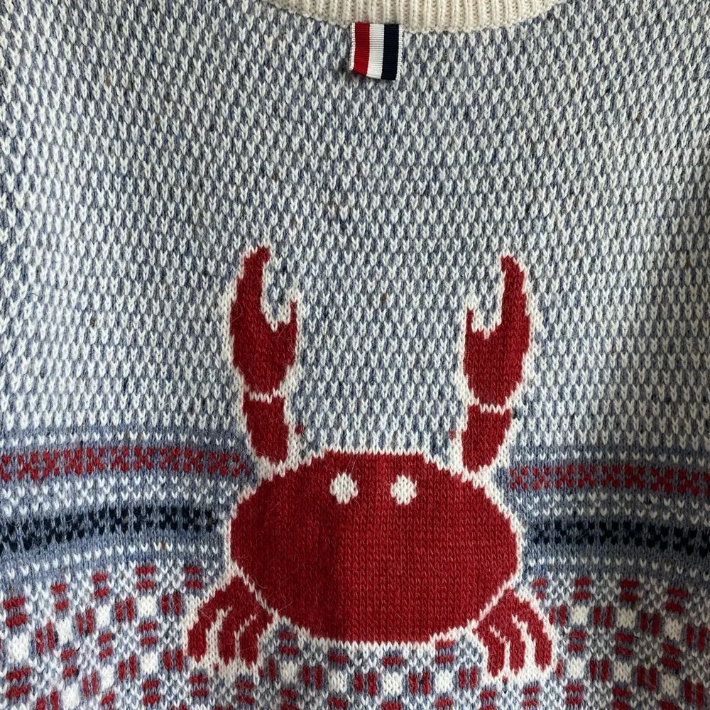 Thom Browne Crab Toy Icon Tweed V Neck Pullover White - Image 5