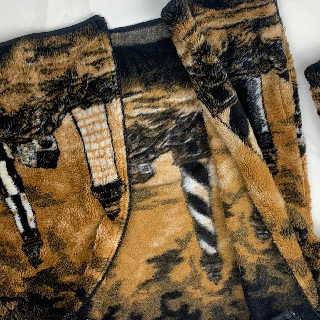 Whimzicals size large USA Lighthouse Print Fleece Jacket zip up long sleeve Brown - Image 10