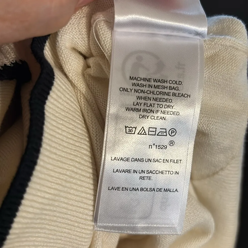 Lauren Ralph Lauren Two Tone Ruffle Trim Polo SS Sweater Sz XXL Cream Black - Image 9
