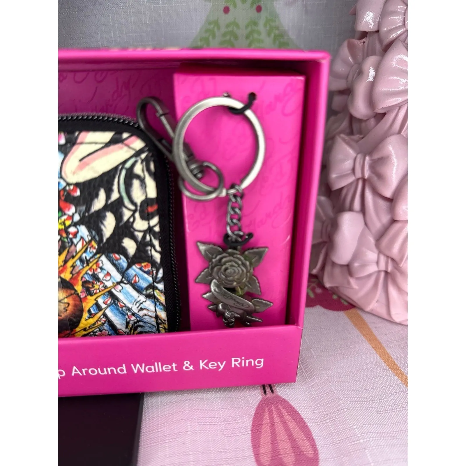 Ed Hardy Tattoo Zip Around Wallet with Charm Key ring Set - Image 3