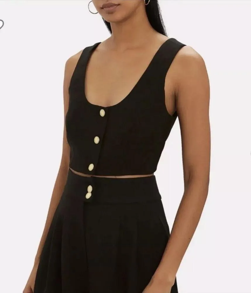 NWT RONNY KOBO Set Nicolina Crop Top + Siella Cropped Crepe Pants Size S Black - Image 2